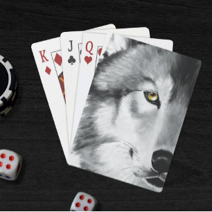 Majestic Gray Wolf Portrait Golden Eyes Wildlife Poker Cards