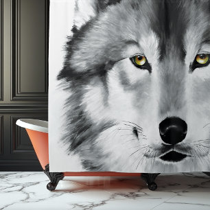 Majestic Gray Wolf Portrait Golden Eyes Wildlife Shower Curtain