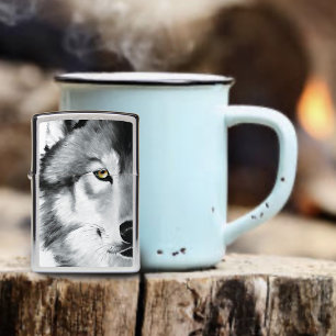Majestic Gray Wolf Portrait Golden Eyes Wildlife Zippo Lighter