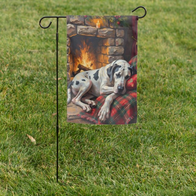 Majestic Great Dane Asleep by Fireplace Cozy Garden Flag (In SItu)