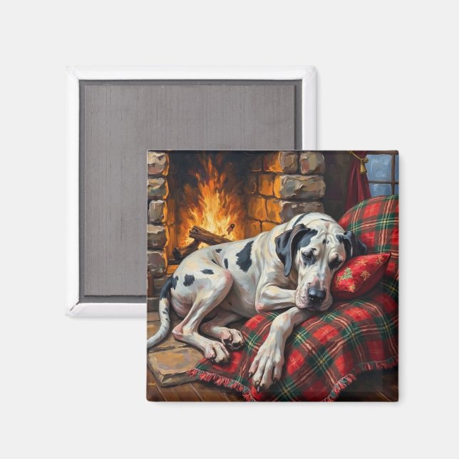 Majestic Great Dane Asleep by Fireplace Cozy Magnet (Front/Back)