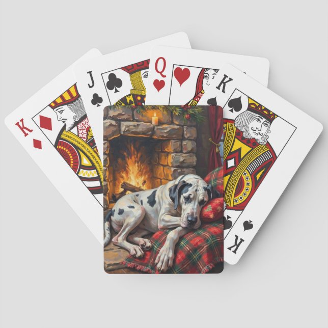Majestic Great Dane Asleep by Fireplace Cozy Poker Cards (Back)
