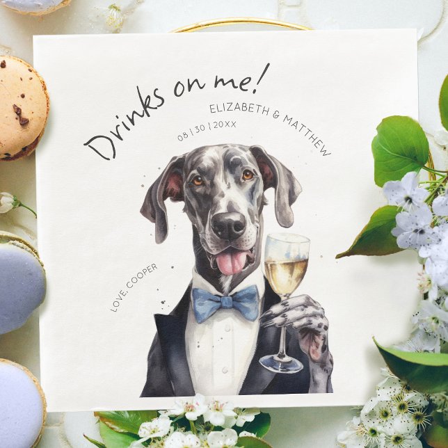 Majestic Great Dane Waiter Watercolor Customizable Paper Dinner Napkins (Creator Uploaded)