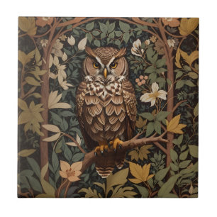 Majestic Great Horned Owl Forest Ceramic Tile