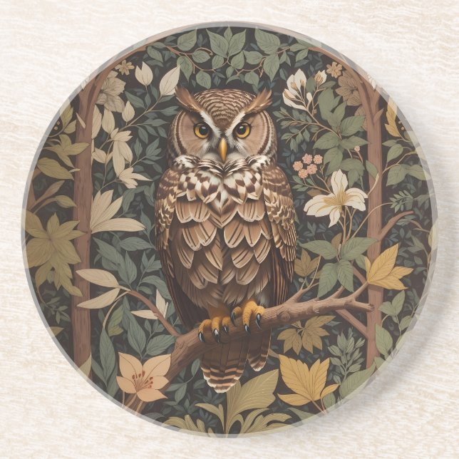 Majestic Great Horned Owl Forest Coaster (Front)