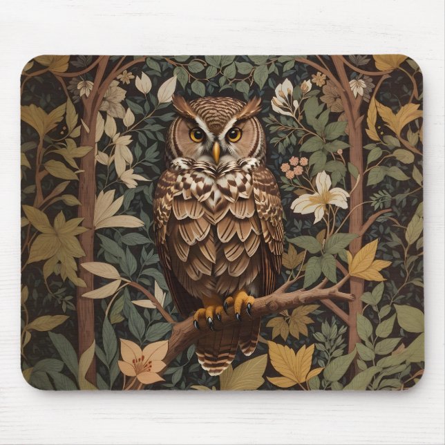 Majestic Great Horned Owl Forest Mouse Pad (Front)