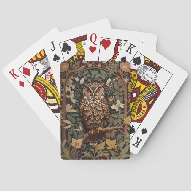 Majestic Great Horned Owl Forest Poker Cards (Back)