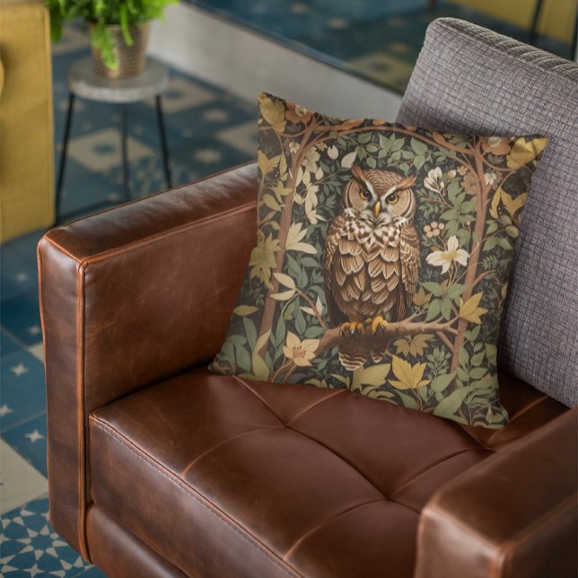 Majestic Great Horned Owl Forest Throw Pillow (Creator Uploaded)