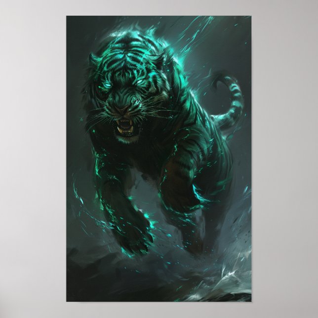 Majestic Green Tiger Portrait Poster (Front)