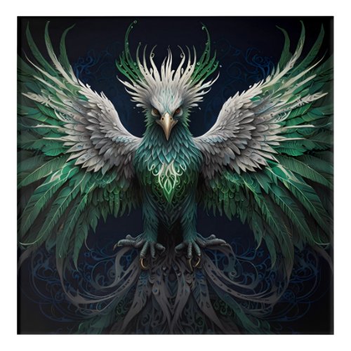 Majestic Green  White Phoenix Bird Acrylic Print
