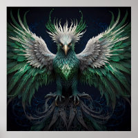 Majestic Green & White Phoenix Bird