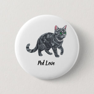 Majestic Grey Tabby Cat with Green Eyes Illustrati Button
