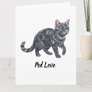 Majestic Grey Tabby Cat with Green Eyes Illustrati Card
