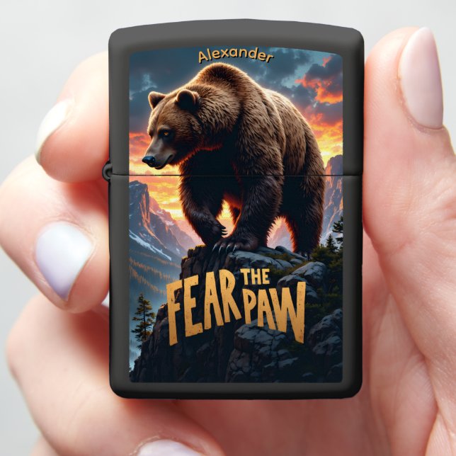 Majestic Grizzly Fear The Paw Zippo Lighter (In Hand)