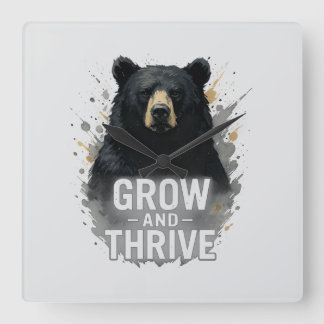Majestic Growth Black Bear Art   Square Wall Clock