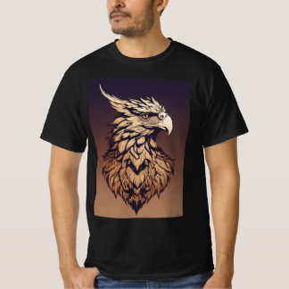 "Majestic Gryphon Head - Monochrome 2D Logo Design T-Shirt