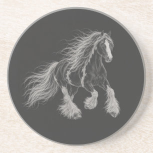 Majestic Gypsy Vanner Horse Chalk Art Stone Coaster