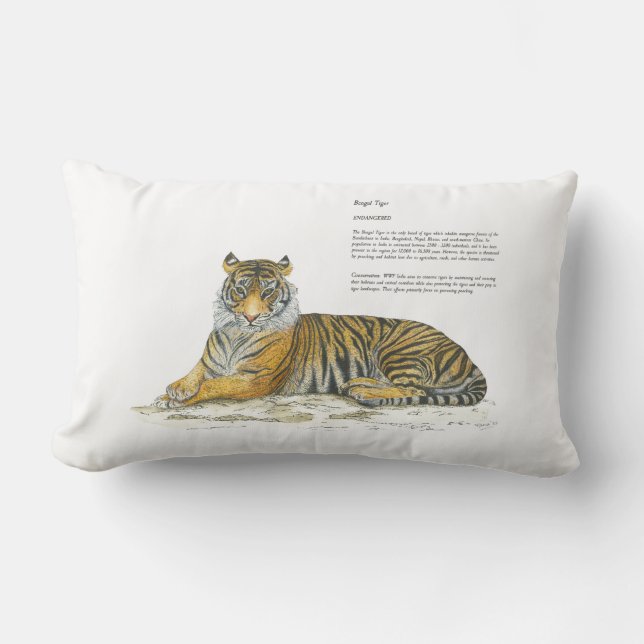 Majestic Hand painted Bengal Tiger Lumbar Pillow (Front)