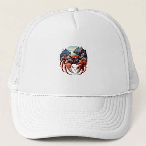 Majestic Harbor Sentinel A Vibrant Crab  Trucker Hat