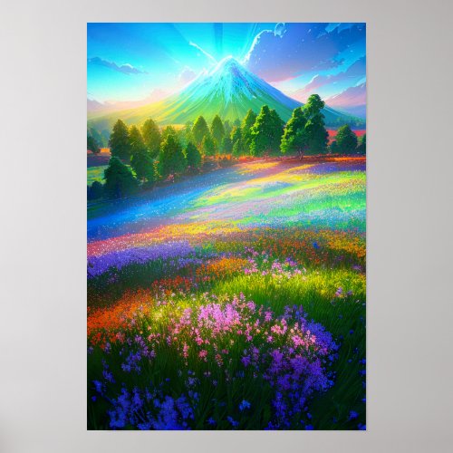 Majestic Harmony Stunning Flower Rainbow Poster
