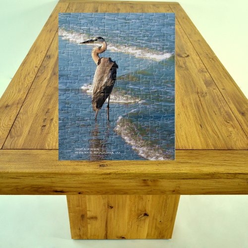 Majestic Heron Bird Beach Blue Waves Photo Puzzle