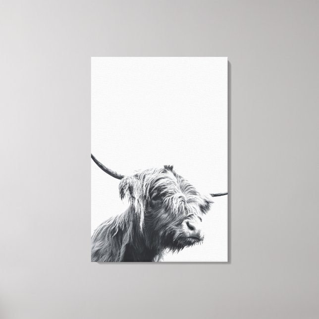 Majestic Highland cow black and white Canvas Print (Front)