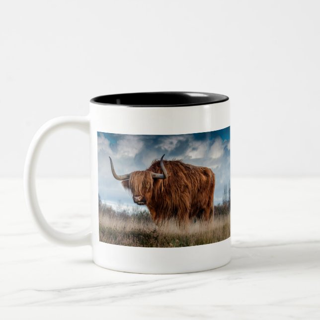 Majestic Highland Cow Two-Tone Coffee Mug (Left)