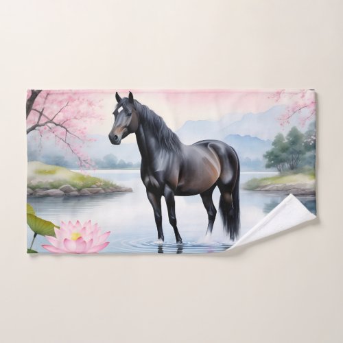 Majestic horse and beauty of lotus hand towel 