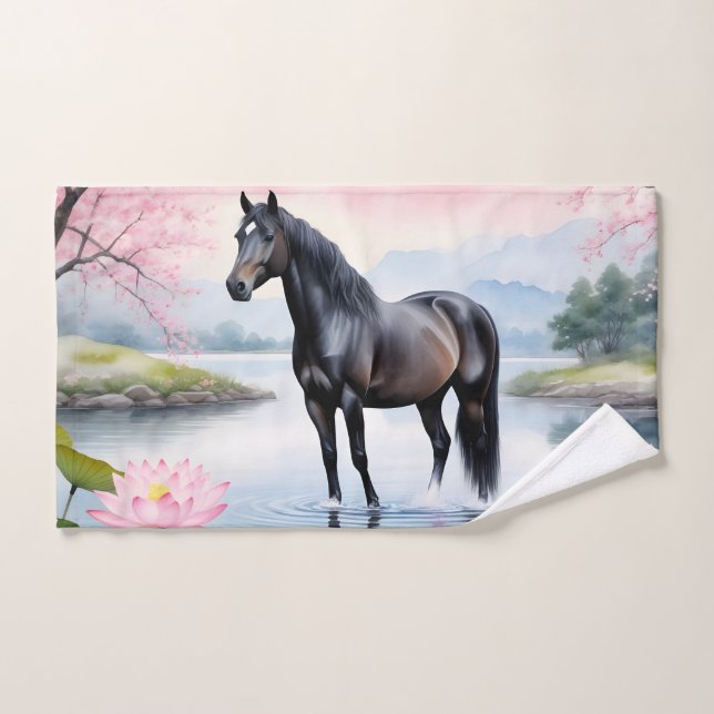 Majestic horse and beauty of lotus hand towel  (Hand Towel)