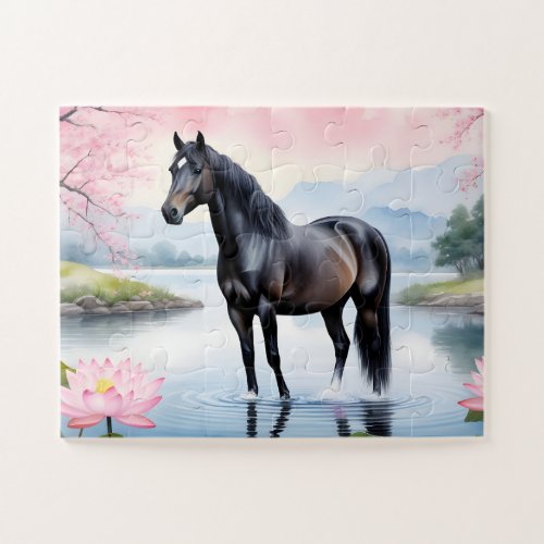 Majestic horse and beauty of lotus jigsaw puzzle