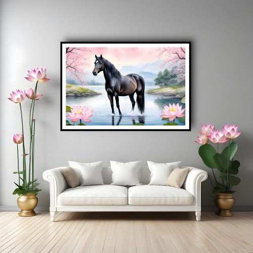 Majestic horse and beauty of lotus poster