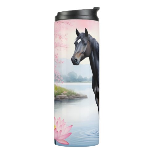 Majestic horse and beauty of lotus thermal tumbler
