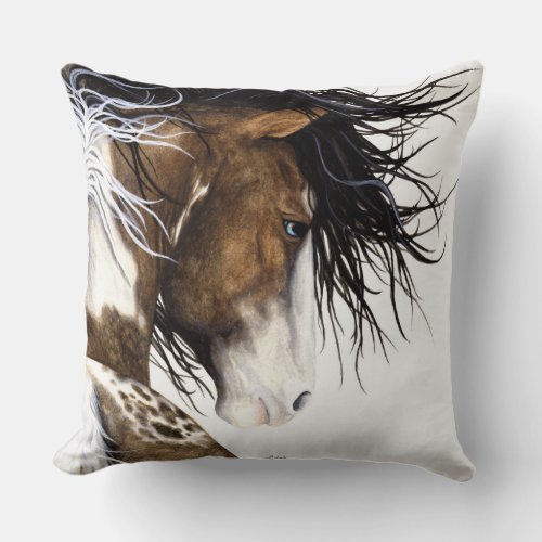 Majestic Horse Bihrle Pinto Paint Pintolossa Pony Throw Pillow