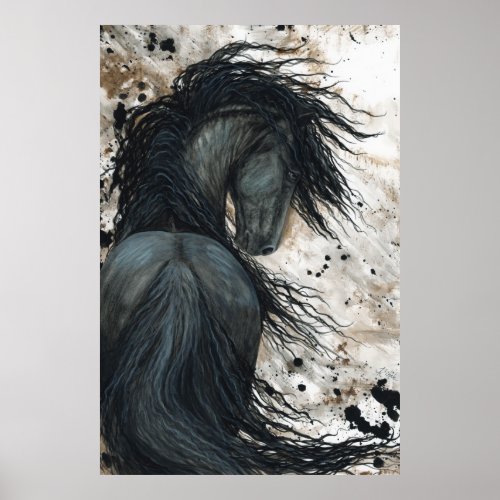 Majestic Horse Black Friesian Art Poster By Bihrle