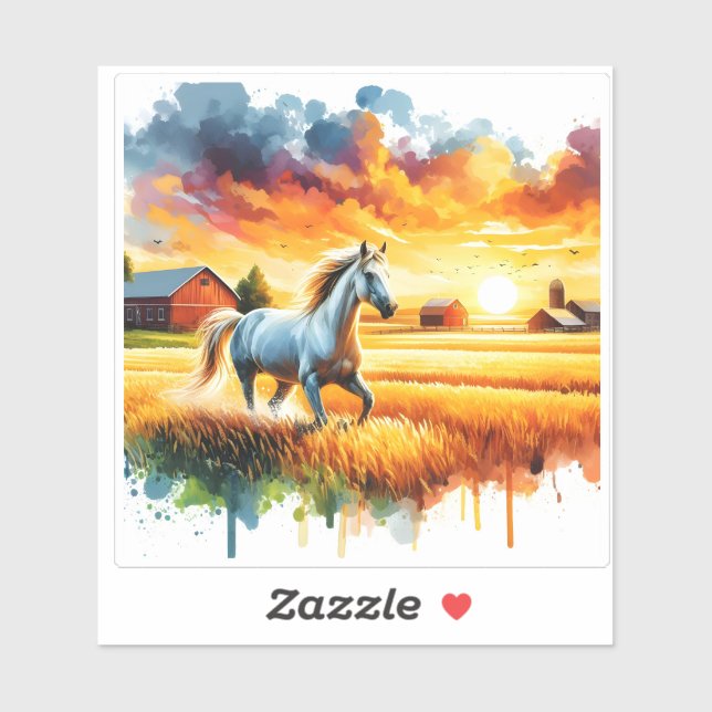 Majestic Horse Canters at Sunset Sticker (Sheet)