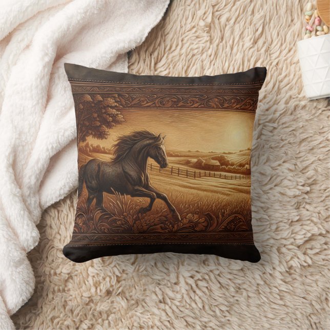 Majestic Horse Galloping in Golden Sunrise Field Throw Pillow (Blanket)