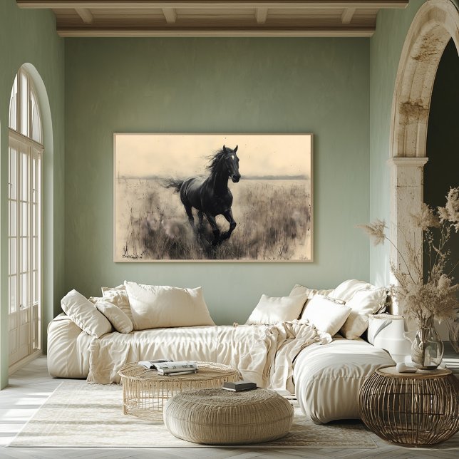 Majestic Horse Galloping in Nature - Monochrome Poster (Creator Uploaded)
