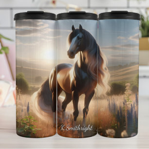 Majestic Horse Golden Field Sunset Thermal Tumbler
