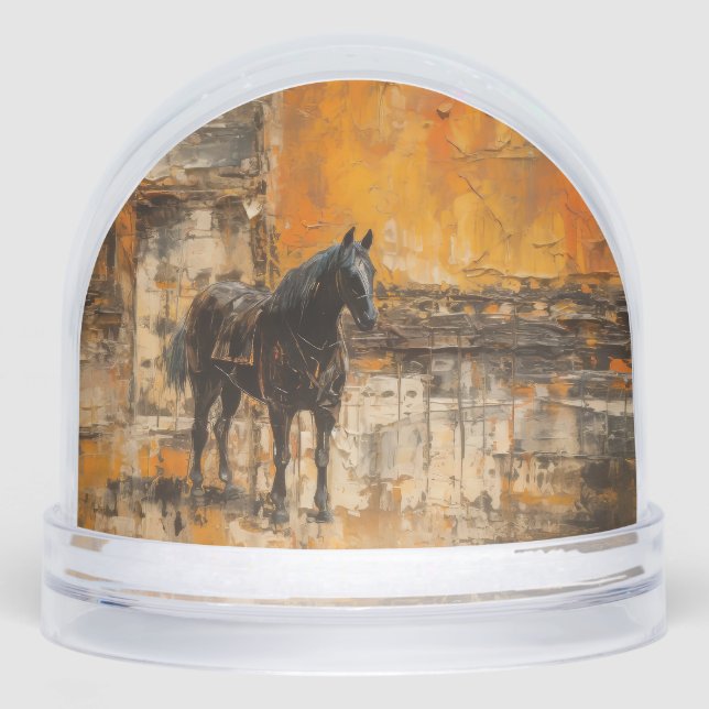 Majestic Horse in Abstract Sunset Snow Globe (Front)