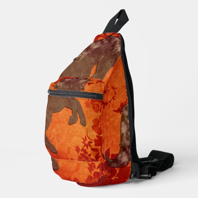 Majestic Horse in Asian Floral Tapestry Sling Bag (Right Corner)