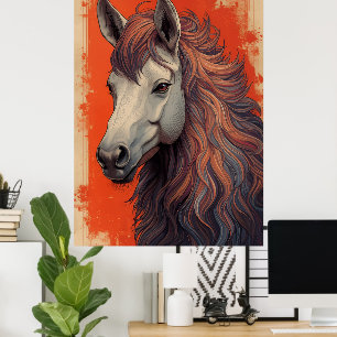 Majestic Horse Portrait Art Poster Flowing Mane