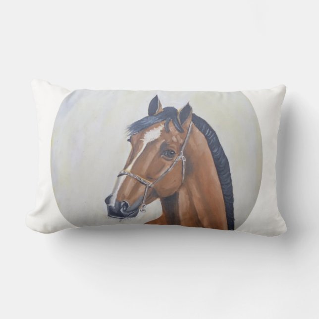 Majestic Horse Portrait T-Shirt Lumbar Pillow (Front)