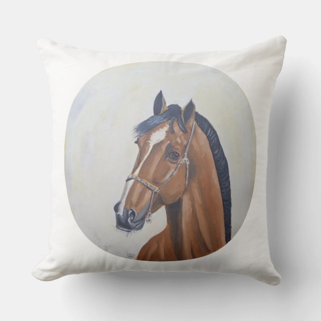Majestic Horse Portrait T-Shirt Throw Pillow (Front)