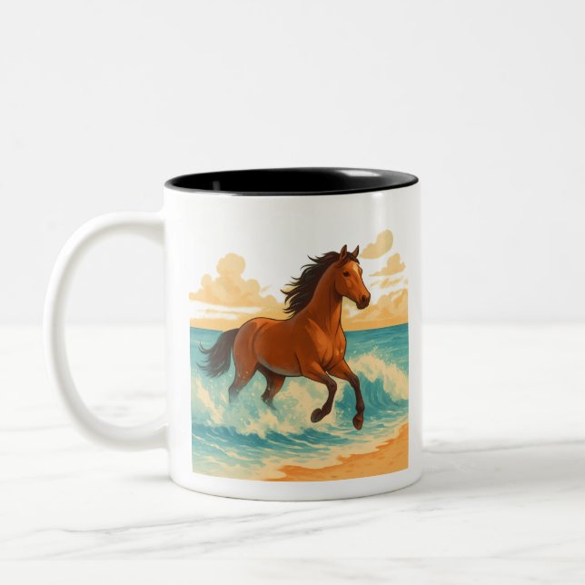 Majestic Horse Rising from the Sea Power and Free Two-Tone Coffee Mug (Left)