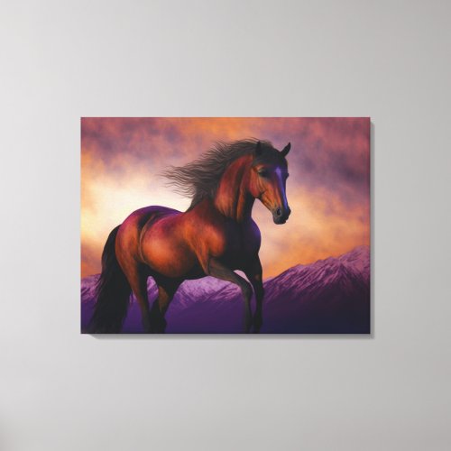 Majestic Horse Stallion Animal Mountain Sunset Pho Canvas Print
