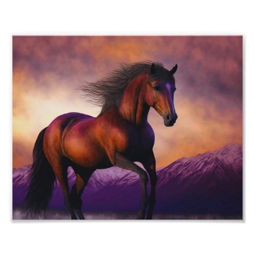 Majestic Horse Stallion Animal Mountain Sunset Photo Print