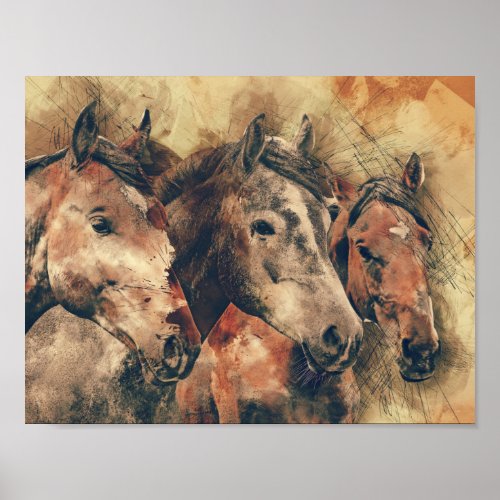 Majestic Horse Trio Poster