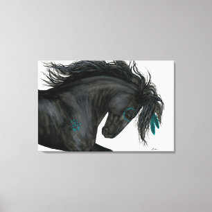 Majestic Horse Turquoise Feathers by Bihrle Canvas Print