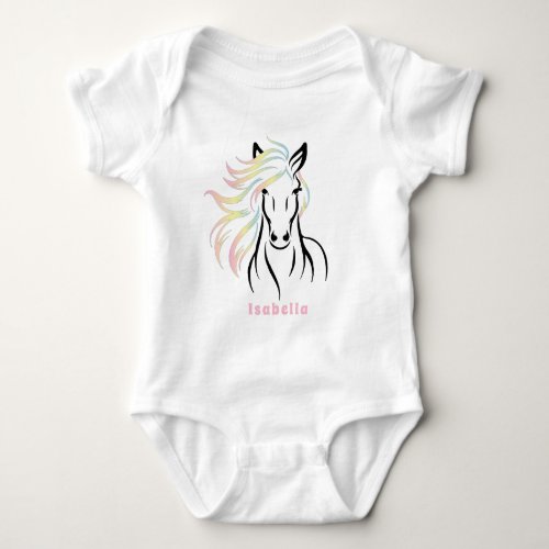 Majestic Horse with Colorful Flowing Mane Baby Bodysuit