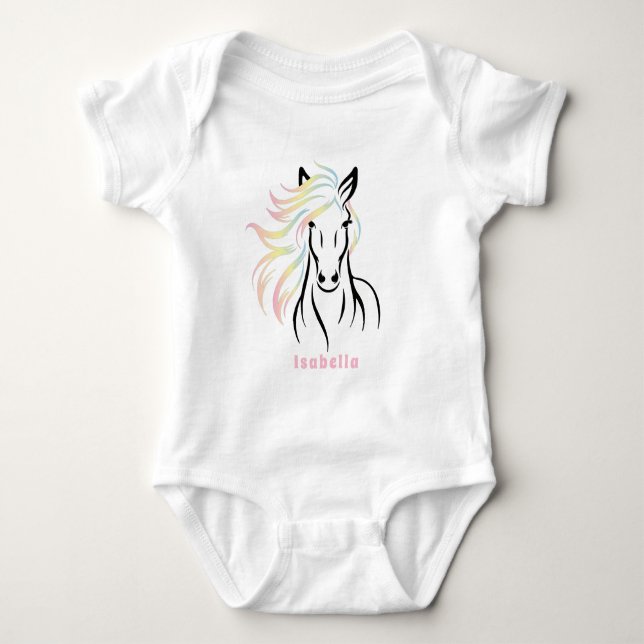 Majestic Horse with Colorful Flowing Mane Baby Bodysuit (Front)
